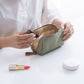 Solid color cosmetic bag with double zipper