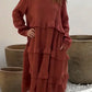 💖Women's Long Sleeve Round Neck Ruffle Dresses