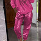 Women's 2 Piece Set: Devil's Eye Gold Foil Top and Sequin Pants Set