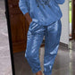 Women's 2 Piece Set: Devil's Eye Gold Foil Top and Sequin Pants Set