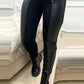 Faux Leather Pants With Contrasting Trim And Zipper