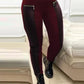 Faux Leather Pants With Contrasting Trim And Zipper