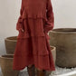💖Women's Long Sleeve Round Neck Ruffle Dresses