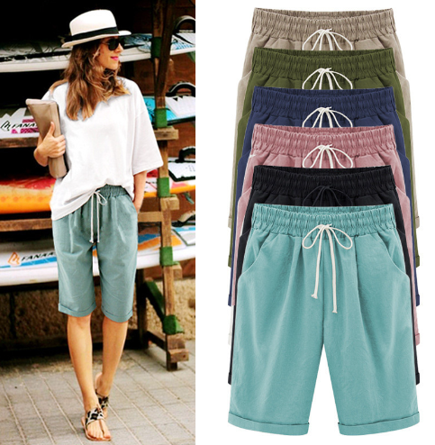 🔥Summer Hot Sales - 50% OFF🔥Plus Size Solid Color Elastic Waist Loose Cropped Shorts