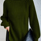 Cotton Turtleneck Raglan Sleeve Split Hem Sweater