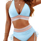 💃💃Summer Sale 49% OFF💃💃High Waisted Tummy Control Color Block Bikini Sets