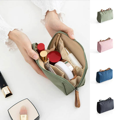 Solid color cosmetic bag with double zipper