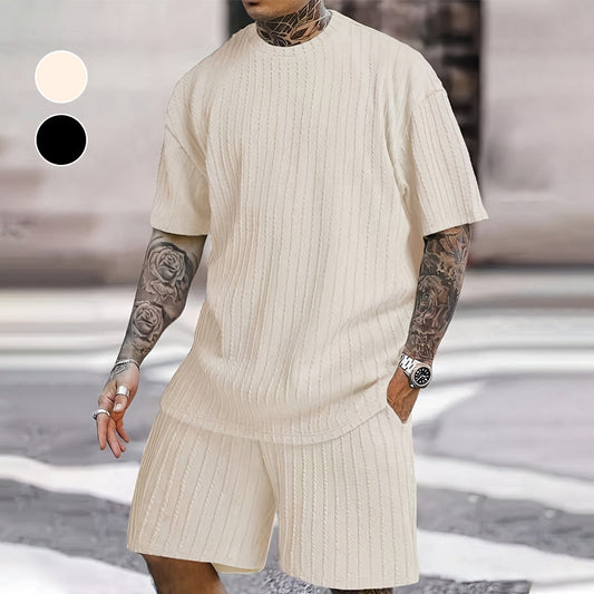 💕Men’s Summer 2-piece Set - Drop Shoulder T-shirt and Drawstring Shorts