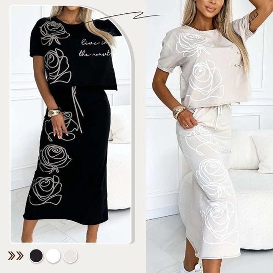 Women's casual two-piece floral T-shirt and mid-length skirt set ❤️‍🔥Hot Sale 50% OFF🔥