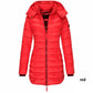 Winter women's mid-length padded jacket warm solid color hooded jacket