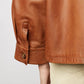 Women's Brown Buttoned Lapel Short PU Leather Jacket