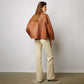 Women's Brown Buttoned Lapel Short PU Leather Jacket