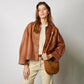 Women's Brown Buttoned Lapel Short PU Leather Jacket
