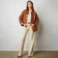 Women's Brown Buttoned Lapel Short PU Leather Jacket