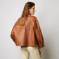 Women's Brown Buttoned Lapel Short PU Leather Jacket
