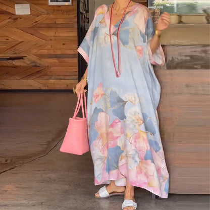 Lightweight long dress with half sleeves in floral print