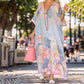 Lightweight long dress with half sleeves in floral print