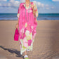 Lightweight long dress with half sleeves in floral print