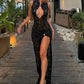 Women’s Lace Hollow Out Slit Maxi Dress