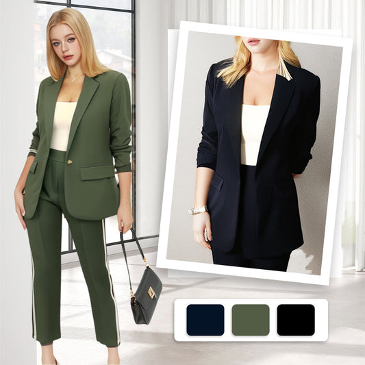Women's Stripe Blazer & Pants Two-Piece Set