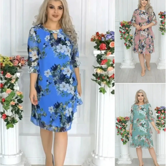 🔥Last Day Sale 50%💝Women's Floral Print Knee-Length Dress