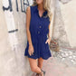 Women’s Belted Button-Down Rompers with Pockets