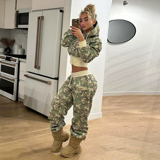 Trendy Camouflage Sweatshirt Set