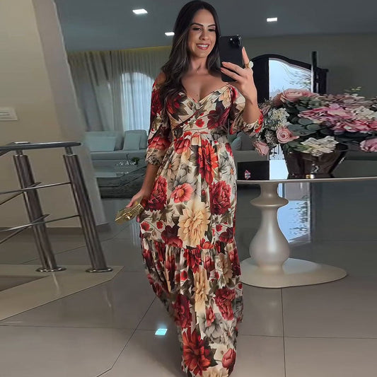 🌹HOT SALE 50% OFF🌹Women's V-Neck Floral Printed Pleated Dress