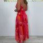 Spaghetti Strap Mesh Floral Maxi Dres