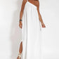 Solid Color Slant Shoulder Side Split Dress
