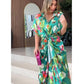 Women's Casual Print Button Shirt Dress with Irregular Lace-up