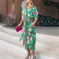 Women's Casual Print Button Shirt Dress with Irregular Lace-up