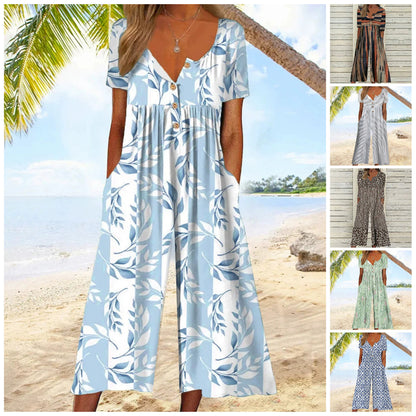 ⏳Time-limited Special⌛ Printed V-Neck Side Pocket Jumpsuit