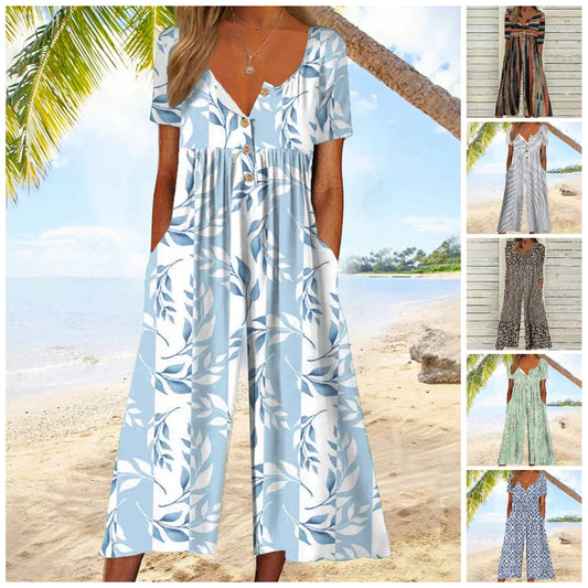 ⏳Time-limited Special⌛ Printed V-Neck Side Pocket Jumpsuit