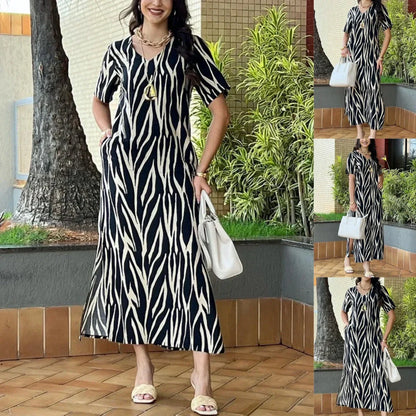 Women's Printed V-Neck Dress with Side Slit