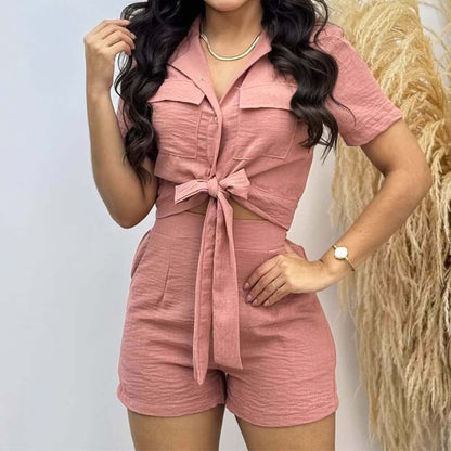 Fashion Bow Tie Shirt + Shorts 2-Piece Set