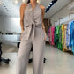 Women's 2-Piece Sleeveless Halter Top and High-Waist Wide-Leg Pants Set