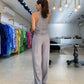 Women's 2-Piece Sleeveless Halter Top and High-Waist Wide-Leg Pants Set