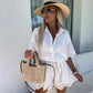 Chic Embroidered Lace Flowers Button Up Belted Shirt Romper