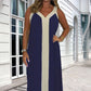 Women's V-Neck Sleeveless Color Block Maxi Dress