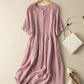 🔥Best Seller💘-Short Sleeve Cotton Linen Shirt Dress with Retro Style