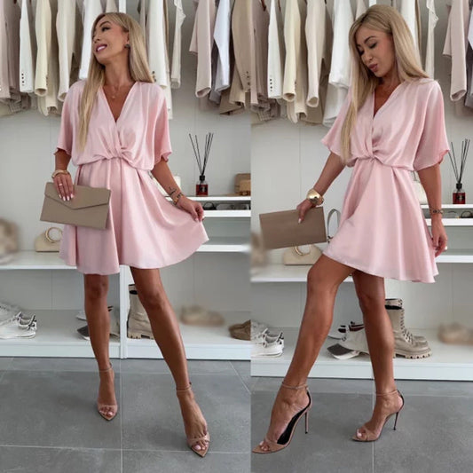 🌸Summer Sale -50% off🌸V-Neck Solid Asymmetrical Hem Dress