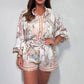 🌷Summer Hot Sale-50% Off🩵Fashion Prints Button Up Shirt Top & Belted Shorts Two Piece Set