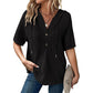 🍃Women's Solid Drawstring Hooded Short-Sleeve Tops