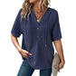 🍃Women's Solid Drawstring Hooded Short-Sleeve Tops
