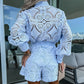 🌸Summer Hot Sale 50%OFF🌸Women's Casual Elegant Lace 2-Piece Set with Button Down Shirt and Shorts