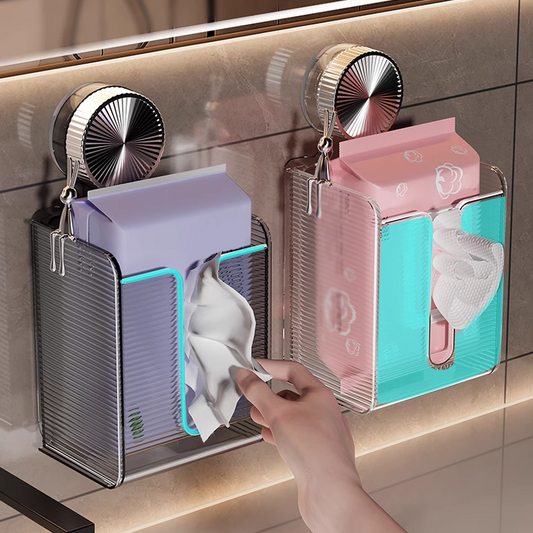 Wall Mounted Suction Cup Transparent Tissue Organizer