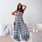 Women’s Trendy Print Backless Jumpsuit with Tassel Belt