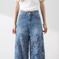 🔥BIG SALE💷Best Price 49% OFF🔥Women's High-Waisted Blue Denim Wide-Leg Pants with Cut-Out Lace Panels