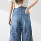 🔥BIG SALE💷Best Price 49% OFF🔥Women's High-Waisted Blue Denim Wide-Leg Pants with Cut-Out Lace Panels